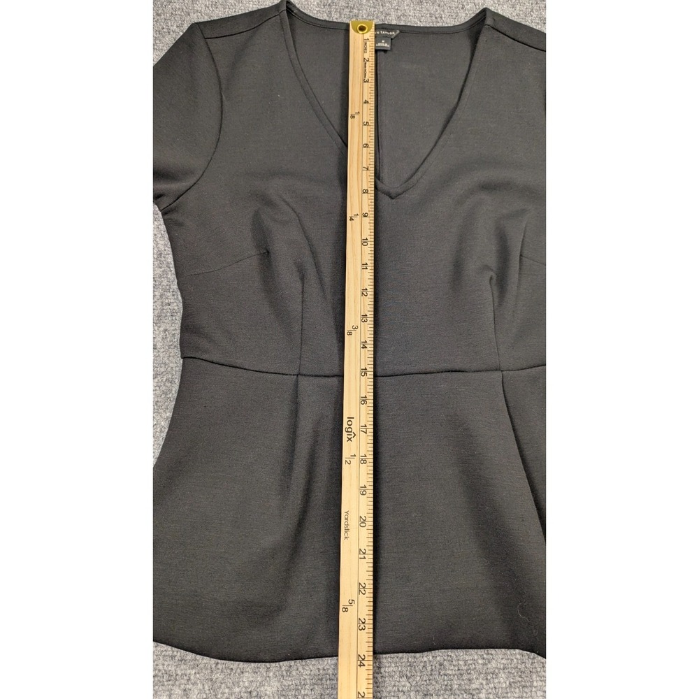 Ann Taylor Black V-Neck Peplum Top Small Elbow Sleeve Workwear Office Chic Work - Picture 7 of 9